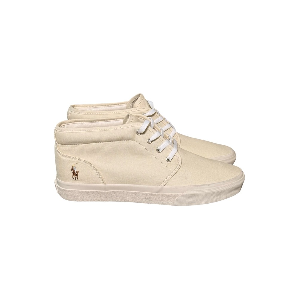 Polo Ralph Lauren Keaton Chukka Sneaker Cream Canvas Multicolor Pony Mens 12